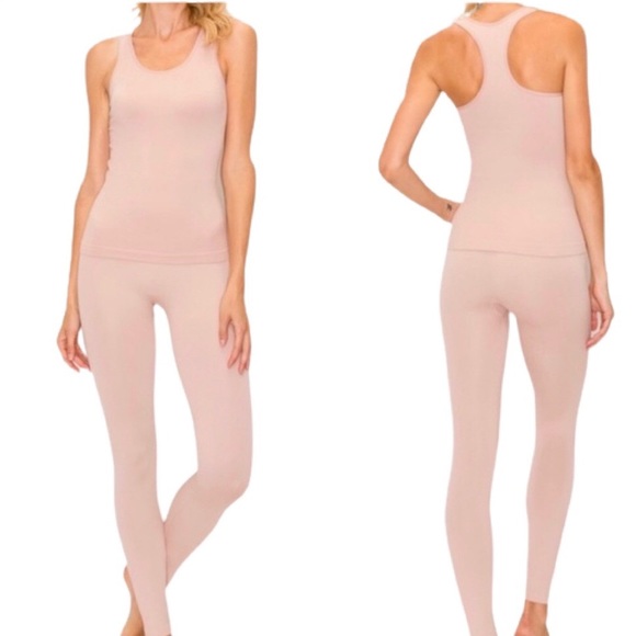 Seamless Ribbed Racerback Tank Leggings Set Rose - Picture 3 of 5